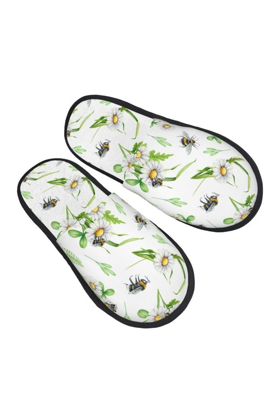 House Slippers for Women Men - Bee bumblebee daisy flower cute Lightweight House Shoes Fuzzy Slippers, Soft Slip-On Cozy House Slippers for Woman Indoor Outdoor