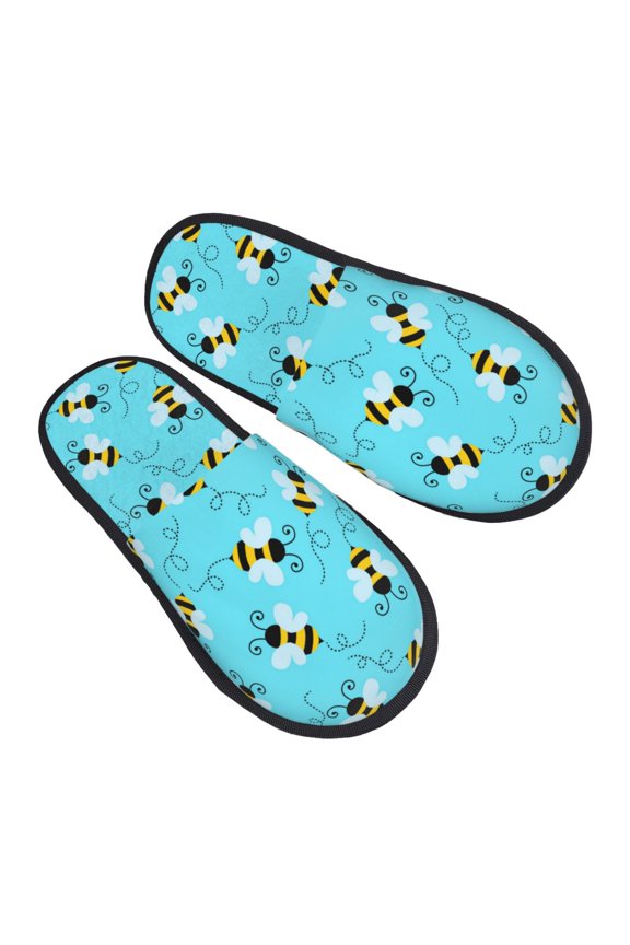 House Slippers for Women Men - Bee cute cartoon blue Lightweight House Shoes Fuzzy Slippers, Soft Slip-On Cozy House Slippers for Woman Indoor Outdoor