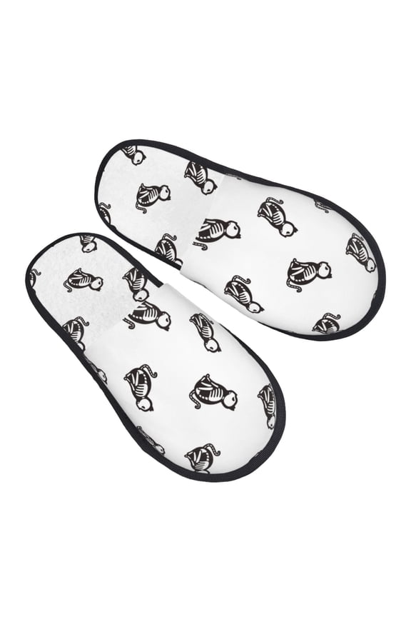 House Slippers for Women Men - Black White Cartoon Cat Bones Lightweight House Shoes Fuzzy Slippers, Soft Slip-On Cozy House Slippers for Woman Indoor Outdoor