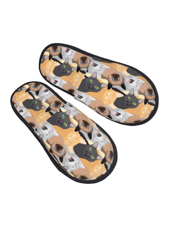 House Slippers for Women Men - Black red Siamese gray cats Lightweight House Shoes Fuzzy Slippers, Soft Slip-On Cozy House Slippers for Woman Indoor Outdoor
