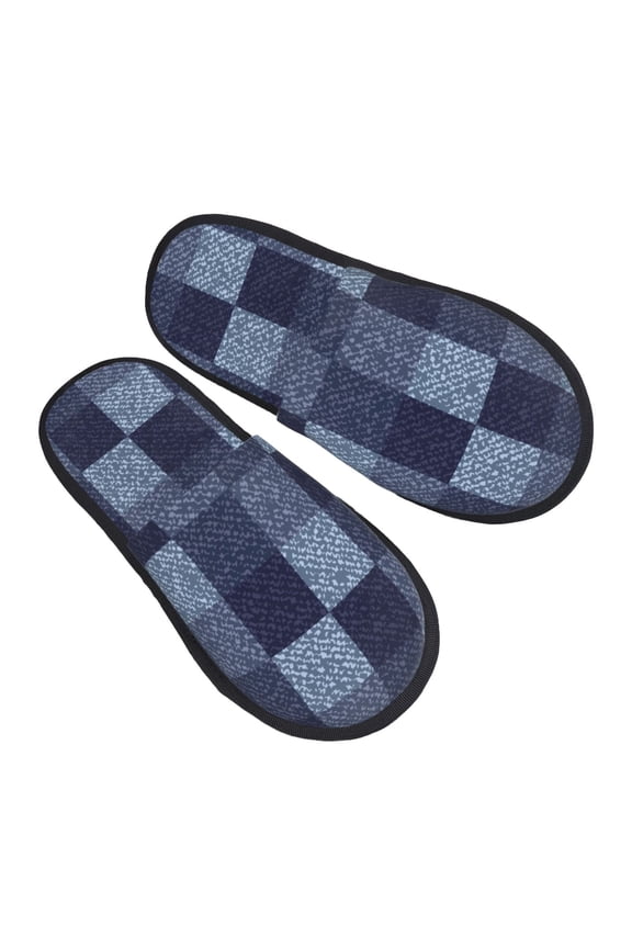 House Slippers for Women Men - Blue Gingham Buffalo Check Lightweight House Shoes Fuzzy Slippers, Soft Slip-On Cozy House Slippers for Woman Indoor Outdoor