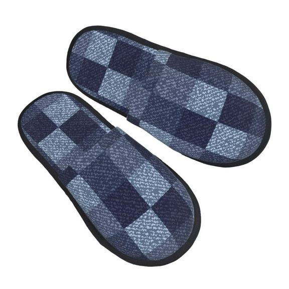 House Slippers for Women Men - Blue Gingham Buffalo Check Lightweight House Shoes Fuzzy Slippers, Soft Slip-On Cozy House Slippers for Woman Indoor Outdoor