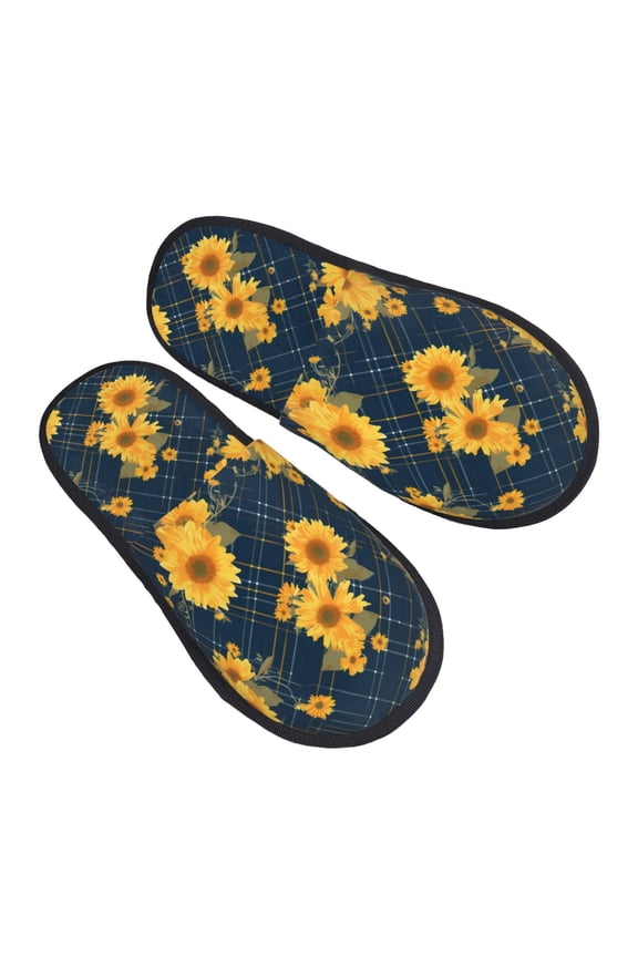 House Slippers for Women Men - Blue Striped Sunflower A Lightweight House Shoes Fuzzy Slippers, Soft Slip-On Cozy House Slippers for Woman Indoor Outdoor