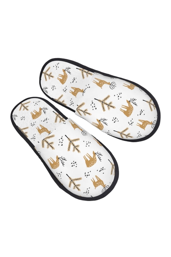 House Slippers for Women Men - Bohemian Funny Deer Plant Lightweight House Shoes Fuzzy Slippers, Soft Slip-On Cozy House Slippers for Woman Indoor Outdoor