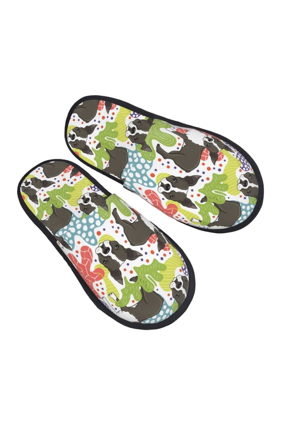 House Slippers for Women Men - Boston terrier dog doodle cute Lightweight House Shoes Fuzzy Slippers, Soft Slip-On Cozy House Slippers for Woman Indoor Outdoor