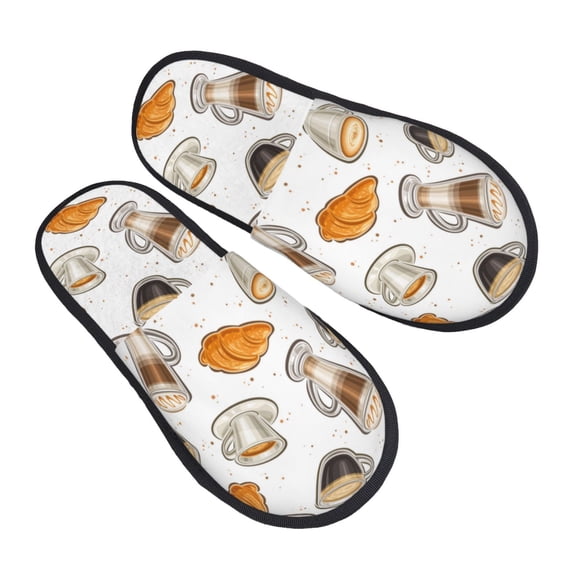 House Slippers for Women Men - Bread Coffee Print White Lightweight House Shoes Fuzzy Slippers, Soft Slip-On Cozy House Slippers for Woman Indoor Outdoor