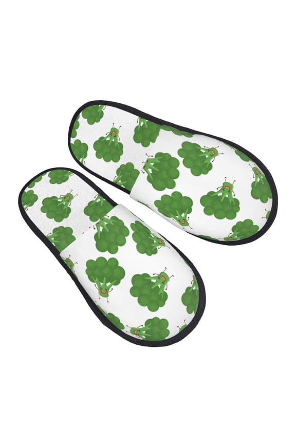 House Slippers for Women Men - Bright broccoli cartoon funny Lightweight House Shoes Fuzzy Slippers, Soft Slip-On Cozy House Slippers for Woman Indoor Outdoor