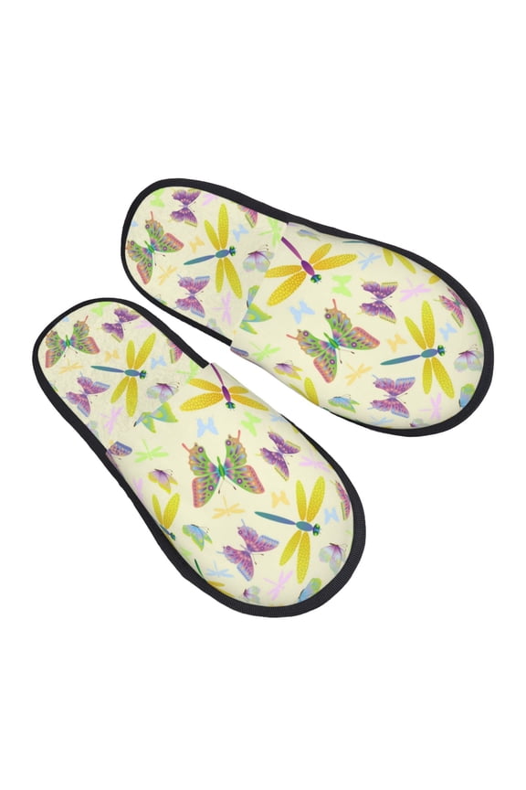 House Slippers for Women Men - Brightly Colored Dragonfly Butterfly Lightweight House Shoes Fuzzy Slippers, Soft Slip-On Cozy House Slippers for Woman Indoor Outdoor