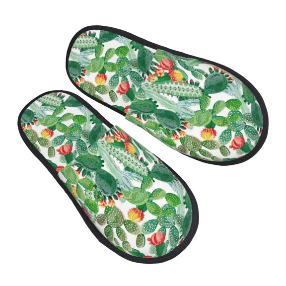 House Slippers for Women Men - Cactus blooming green Lightweight House Shoes Fuzzy Slippers, Soft Slip-On Cozy House Slippers for Woman Indoor Outdoor