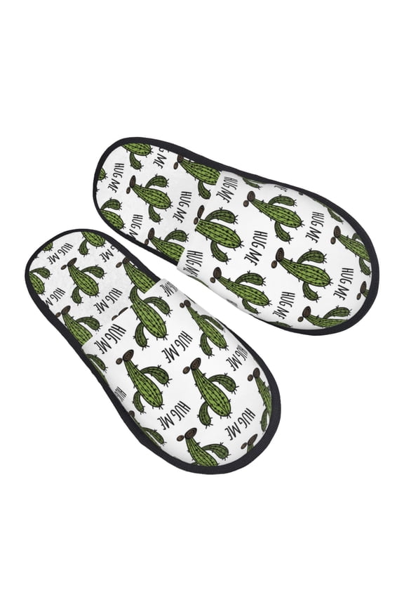 House Slippers for Women Men - Cactus hug me Pattern Lightweight House Shoes Fuzzy Slippers, Soft Slip-On Cozy House Slippers for Woman Indoor Outdoor