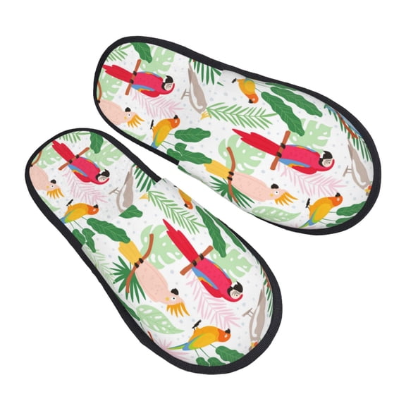 House Slippers for Women Men - Cartoon Colorful Cute Parrot Plant Lightweight House Shoes Fuzzy Slippers, Soft Slip-On Cozy House Slippers for Woman Indoor Outdoor
