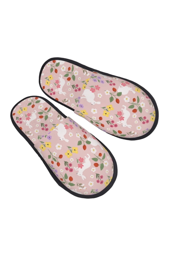 House Slippers for Women Men - Cartoon Cute Rabbit Flower_A Lightweight House Shoes Fuzzy Slippers, Soft Slip-On Cozy House Slippers for Woman Indoor Outdoor