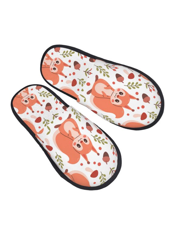 House Slippers for Women Men - Cartoon Cute Squirrel Pine Cone_B Lightweight House Shoes Fuzzy Slippers, Soft Slip-On Cozy House Slippers for Woman Indoor Outdoor