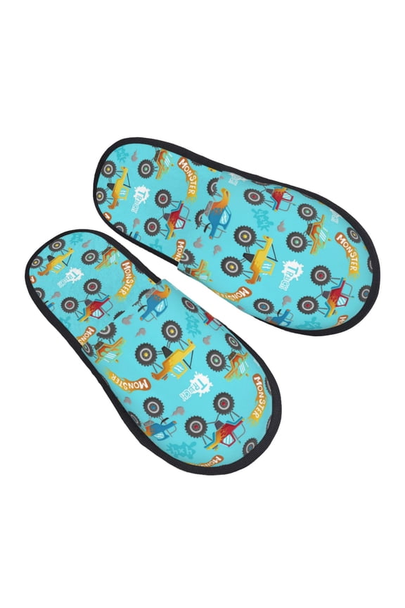 House Slippers for Women Men - Cartoon Monster Truck Lightweight House Shoes Fuzzy Slippers, Soft Slip-On Cozy House Slippers for Woman Indoor Outdoor