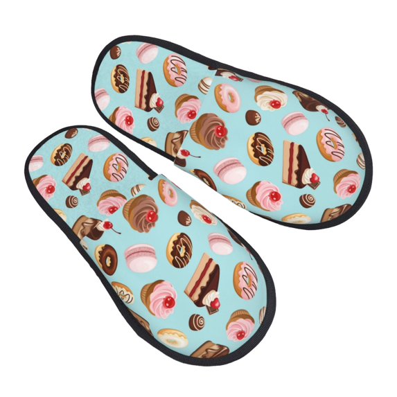 House Slippers for Women Men - Chocolate Cake Donut Print Lightweight House Shoes Fuzzy Slippers, Soft Slip-On Cozy House Slippers for Woman Indoor Outdoor