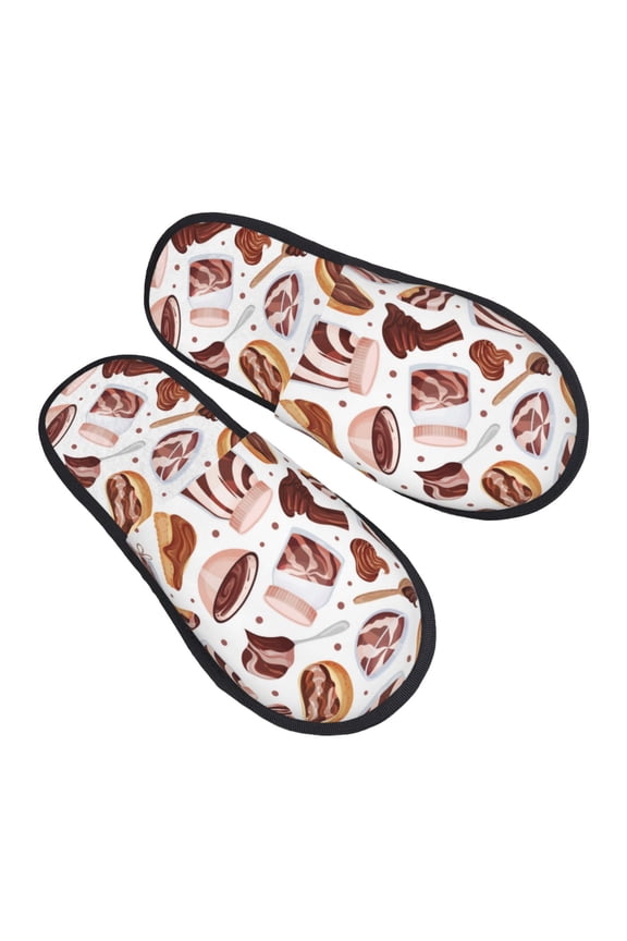 House Slippers for Women Men - Chocolate Cream Bread Print Lightweight House Shoes Fuzzy Slippers, Soft Slip-On Cozy House Slippers for Woman Indoor Outdoor