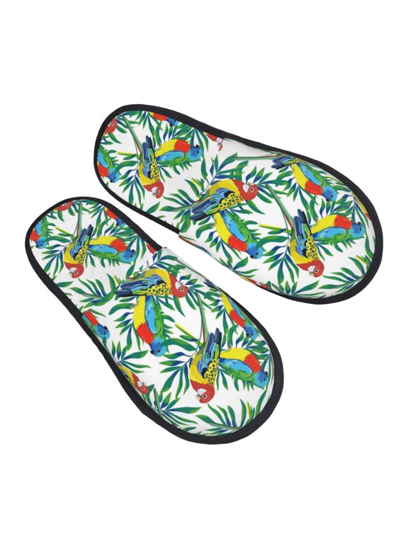 House Slippers for Women Men - Colorful Cute Parrot Palm Leaves Lightweight House Shoes Fuzzy Slippers, Soft Slip-On Cozy House Slippers for Woman Indoor Outdoor