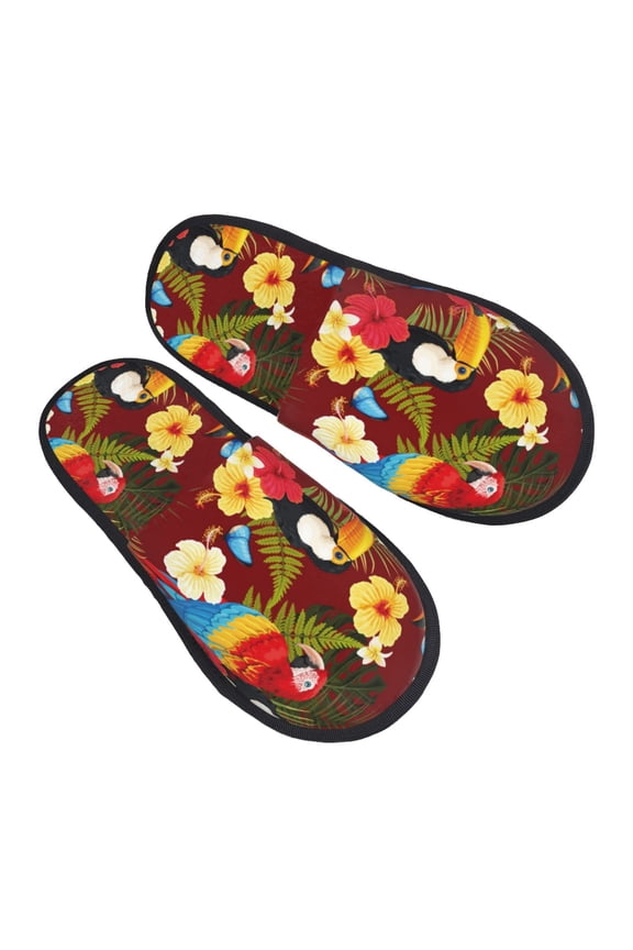 House Slippers for Women Men - Colorful Cute Parrot Toucan Bird Lightweight House Shoes Fuzzy Slippers, Soft Slip-On Cozy House Slippers for Woman Indoor Outdoor