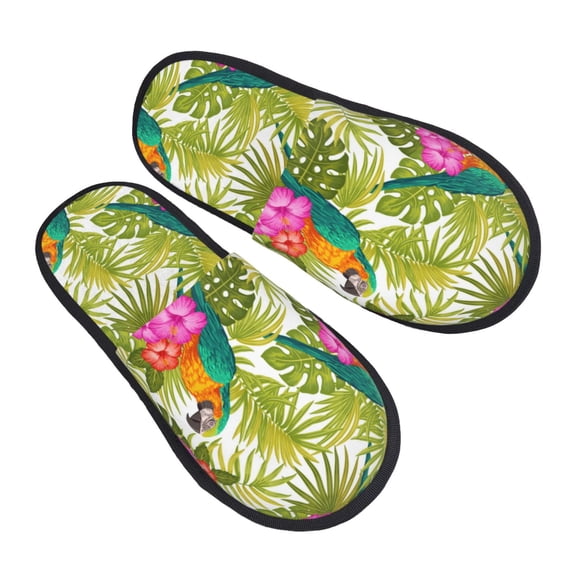 House Slippers for Women Men - Colorful Cute Parrots Flower Plant Lightweight House Shoes Fuzzy Slippers, Soft Slip-On Cozy House Slippers for Woman Indoor Outdoor