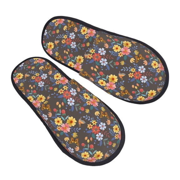 House Slippers for Women Men - Colorful Flowers Butterfly-E Lightweight House Shoes Fuzzy Slippers, Soft Slip-On Cozy House Slippers for Woman Indoor Outdoor