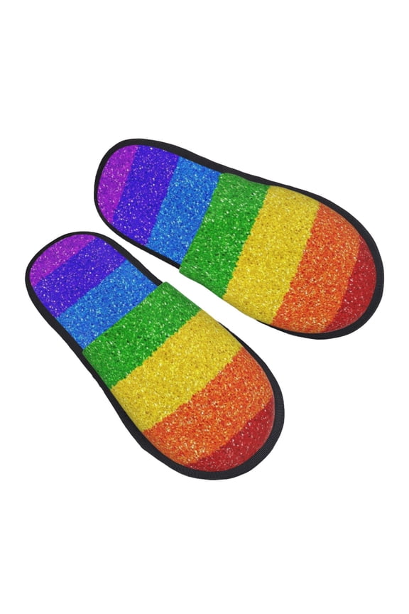 House Slippers for Women Men - Colorful Glitter Rainbow Lightweight House Shoes Fuzzy Slippers, Soft Slip-On Cozy House Slippers for Woman Indoor Outdoor