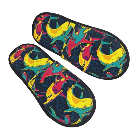 House Slippers for Women Men - Colorful golden hammerhead shark Lightweight House Shoes Fuzzy Slippers, Soft Slip-On Cozy House Slippers for Woman Indoor Outdoor