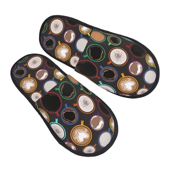 House Slippers for Women Men - Colourful Mug Coffee Print Lightweight House Shoes Fuzzy Slippers, Soft Slip-On Cozy House Slippers for Woman Indoor Outdoor