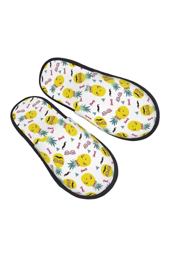 House Slippers for Women Men - Cute Bow Tie Pineapple Lightweight House Shoes Fuzzy Slippers, Soft Slip-On Cozy House Slippers for Woman Indoor Outdoor