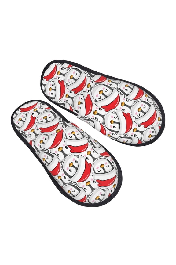 House Slippers for Women Men - Cute Christmas Hat Penguin Lightweight House Shoes Fuzzy Slippers, Soft Slip-On Cozy House Slippers for Woman Indoor Outdoor