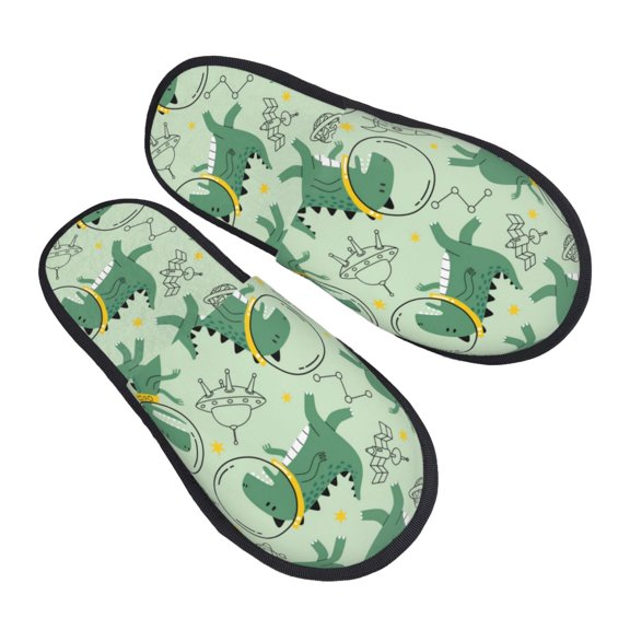 House Slippers for Women Men - Cute Dinosaurs in Space Lightweight House Shoes Fuzzy Slippers, Soft Slip-On Cozy House Slippers for Woman Indoor Outdoor