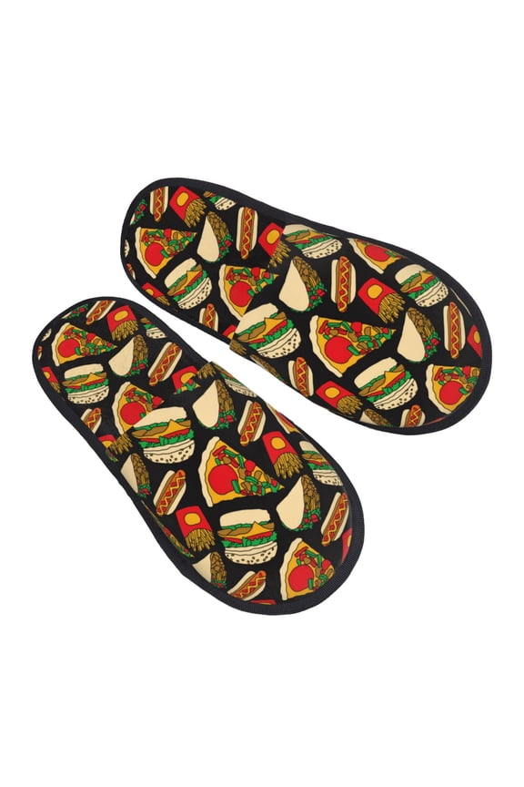 House Slippers for Women Men - Cute Food French Fries Burger Lightweight House Shoes Fuzzy Slippers, Soft Slip-On Cozy House Slippers for Woman Indoor Outdoor