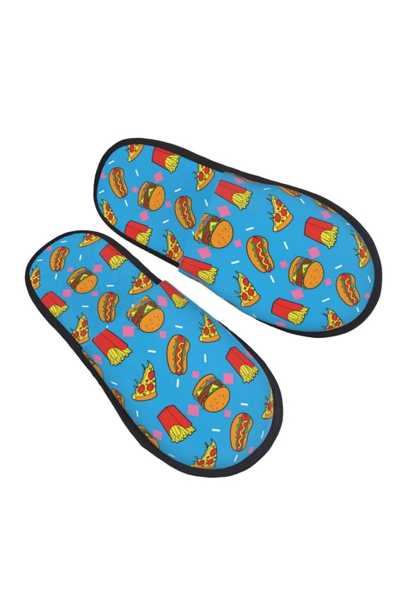 House Slippers for Women Men - Cute Food Fries Burger Pizza Lightweight House Shoes Fuzzy Slippers, Soft Slip-On Cozy House Slippers for Woman Indoor Outdoor