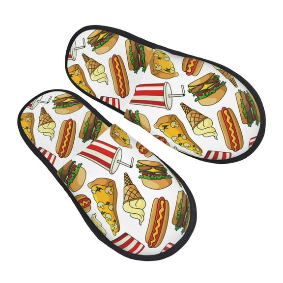 House Slippers for Women Men - Cute Food Ice Cream Burger Lightweight House Shoes Fuzzy Slippers, Soft Slip-On Cozy House Slippers for Woman Indoor Outdoor