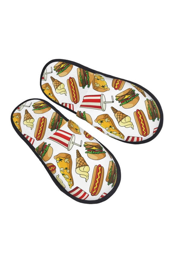 House Slippers for Women Men - Cute Food Ice Cream Burger Lightweight House Shoes Fuzzy Slippers, Soft Slip-On Cozy House Slippers for Woman Indoor Outdoor