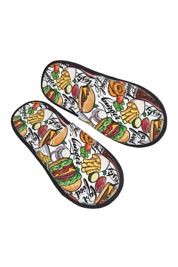 House Slippers for Women Men - Cute Food Tomato Cucumber Burger Lightweight House Shoes Fuzzy Slippers, Soft Slip-On Cozy House Slippers for Woman Indoor Outdoor