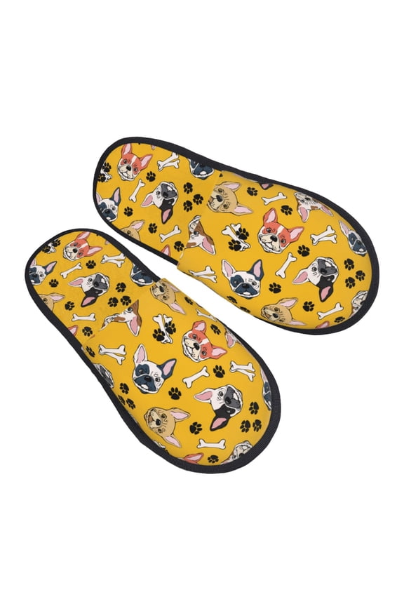 House Slippers for Women Men - Cute French Bulldog Bones_A Lightweight House Shoes Fuzzy Slippers, Soft Slip-On Cozy House Slippers for Woman Indoor Outdoor