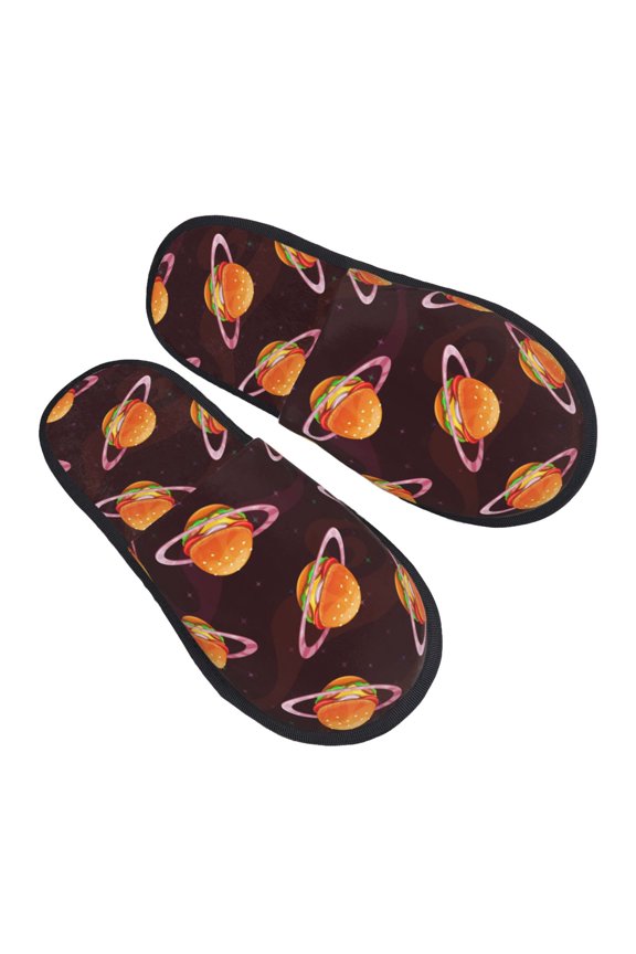 House Slippers for Women Men - Space Hamburger Pattern Lightweight House Shoes Fuzzy Slippers, Soft Slip-On Cozy House Slippers for Woman Indoor Outdoor