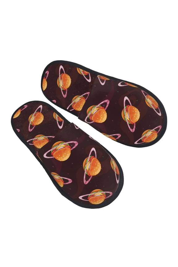 House Slippers for Women Men - Cute Hamburger Burger Planet Lightweight House Shoes Fuzzy Slippers, Soft Slip-On Cozy House Slippers for Woman Indoor Outdoor
