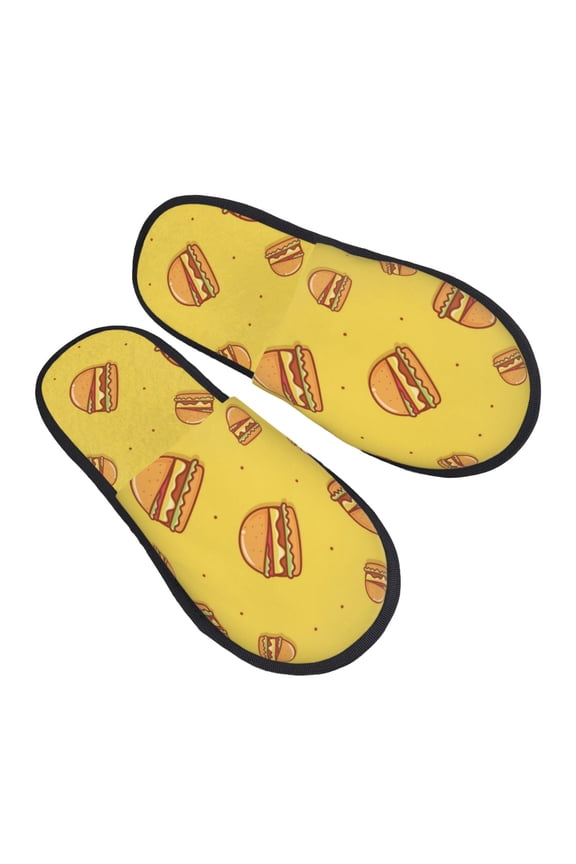 House Slippers for Women Men - Cute Hamburger Yellow Lightweight House Shoes Fuzzy Slippers, Soft Slip-On Cozy House Slippers for Woman Indoor Outdoor