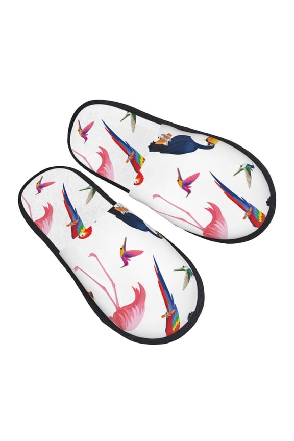 House Slippers for Women Men - Cute Parrot Flamingo Toucan Bird Lightweight House Shoes Fuzzy Slippers, Soft Slip-On Cozy House Slippers for Woman Indoor Outdoor