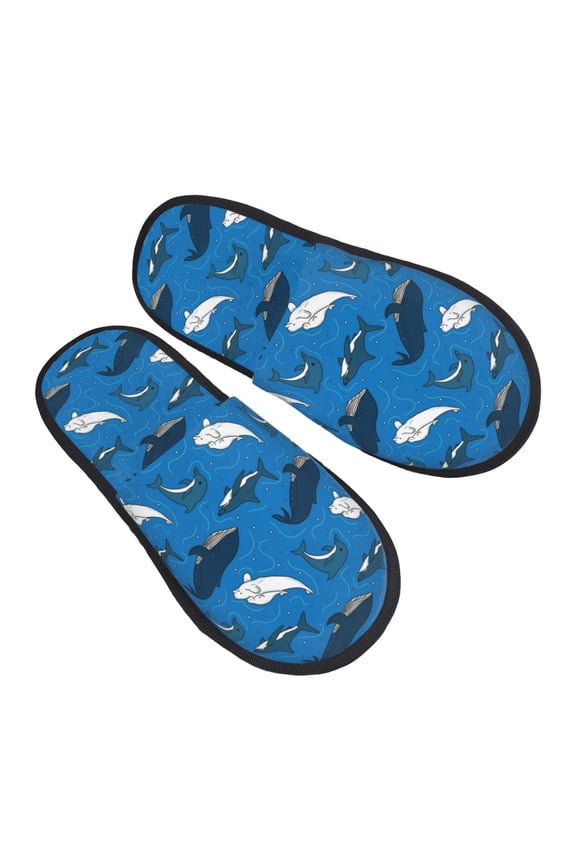House Slippers for Women Men - Cute Whale Dolphin Shark Lightweight House Shoes Fuzzy Slippers, Soft Slip-On Cozy House Slippers for Woman Indoor Outdoor