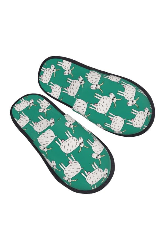 House Slippers for Women Men - Cute cartoon doodle goat green Lightweight House Shoes Fuzzy Slippers, Soft Slip-On Cozy House Slippers for Woman Indoor Outdoor