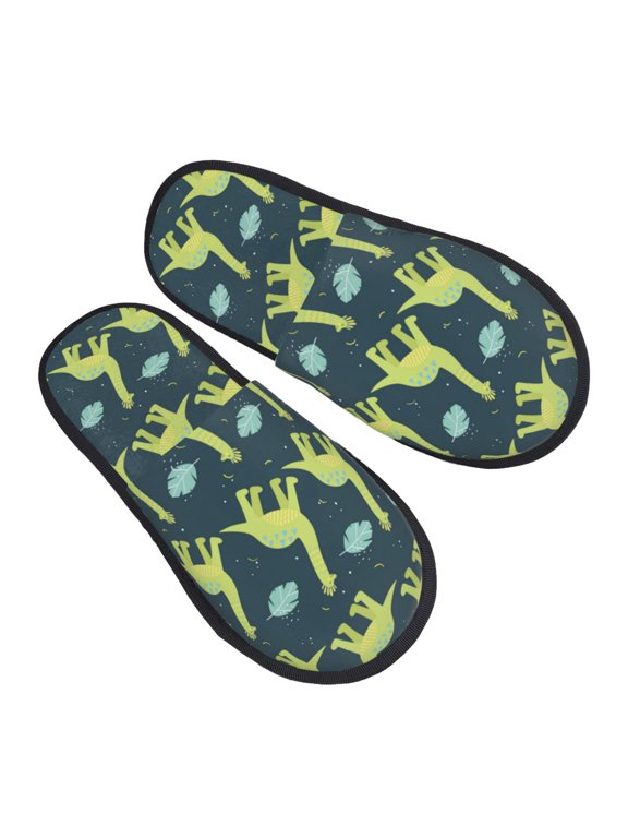 House Slippers for Women Men - Dinosaur green leaves Lightweight House Shoes Fuzzy Slippers, Soft Slip-On Cozy House Slippers for Woman Indoor Outdoor