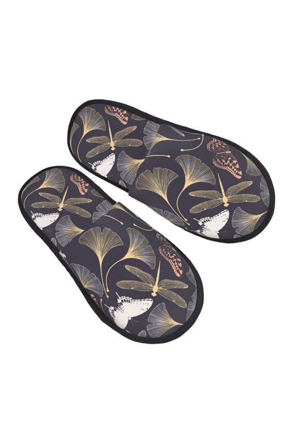 House Slippers for Women Men - Dragonfly Leaf Butterfly Lightweight House Shoes Fuzzy Slippers, Soft Slip-On Cozy House Slippers for Woman Indoor Outdoor