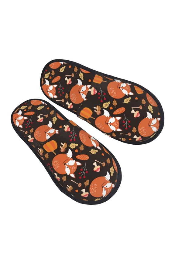 House Slippers for Women Men - Fall Leaf Mushroom Fox Lightweight House Shoes Fuzzy Slippers, Soft Slip-On Cozy House Slippers for Woman Indoor Outdoor