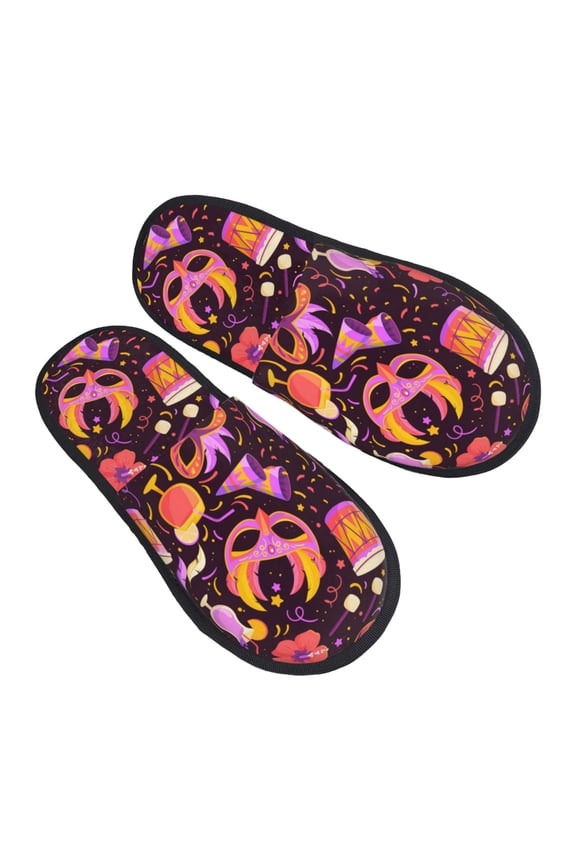 House Slippers for Women Men - Festive Carnival Party Elements Lightweight House Shoes Fuzzy Slippers, Soft Slip-On Cozy House Slippers for Woman Indoor Outdoor