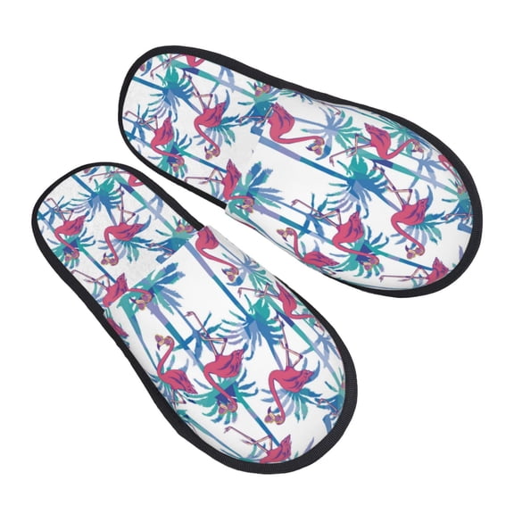 House Slippers for Women Men - Flamingo Palm Leaves_C Lightweight House Shoes Fuzzy Slippers, Soft Slip-On Cozy House Slippers for Woman Indoor Outdoor