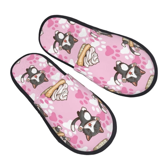 House Slippers for Women Men - Funny Cute Cat Ice Cream Pink Lightweight House Shoes Fuzzy Slippers, Soft Slip-On Cozy House Slippers for Woman Indoor Outdoor