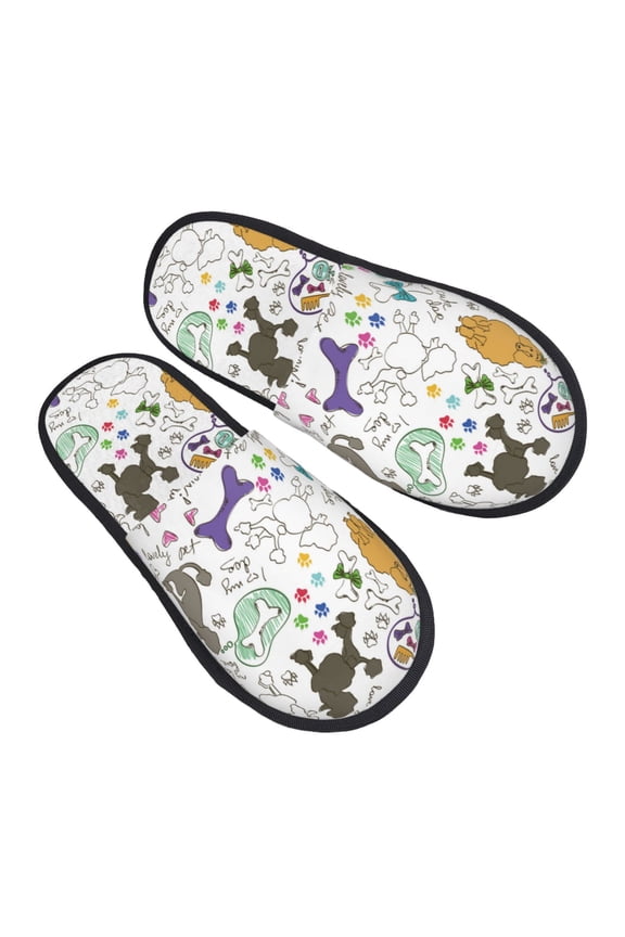 House Slippers for Women Men - Funny Cute Poodle Dog Lightweight House Shoes Fuzzy Slippers, Soft Slip-On Cozy House Slippers for Woman Indoor Outdoor