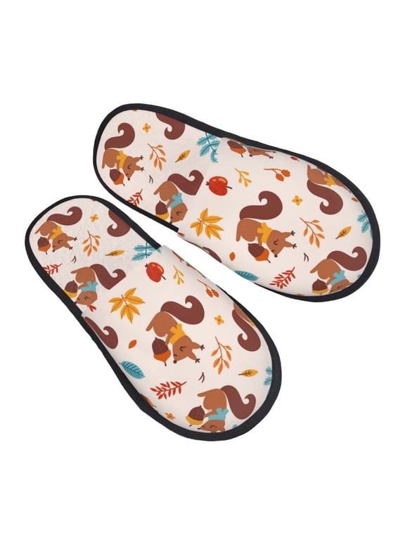 House Slippers for Women Men - Funny Cute Squirrel Pine Cone_A Lightweight House Shoes Fuzzy Slippers, Soft Slip-On Cozy House Slippers for Woman Indoor Outdoor